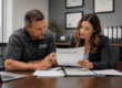 Small business owner preparing for insurance audits with policy documents